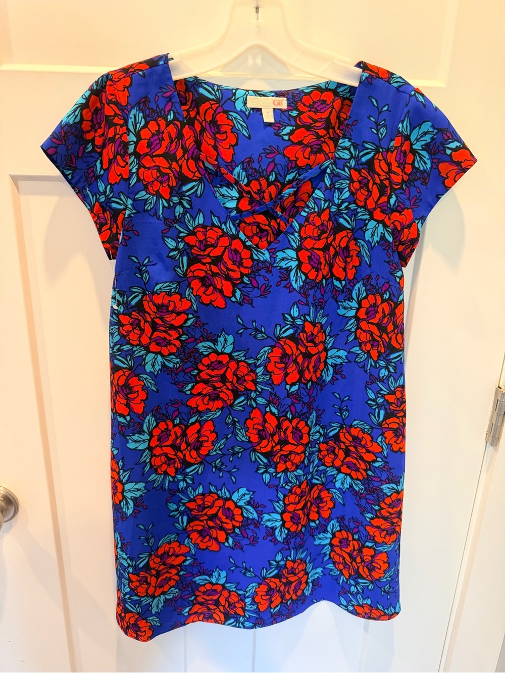 GB Gianni Bini Cobalt Blue Orange Floral V Neck Dress Small